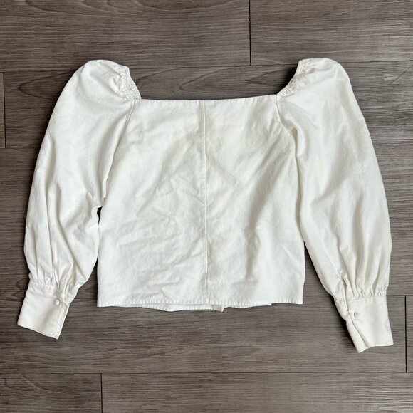 Loeil Square Neck Puff Sleeve Cottagecore Romantic White Cotton Blouse Size S - Picture 4 of 6